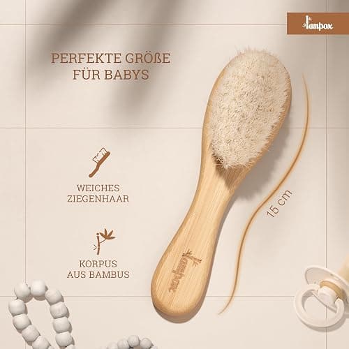 lampox Babyhaarbürste extra weich, Baby Erstausstattung Neugeborene mit weichen Ziegenhaaren, Milchschorf, Baby Haarbürste, Baby Pflegeset, Baby Geschenk, Kopfhautpflege, Kleinkinder, Babyzubehör thumbnail 4