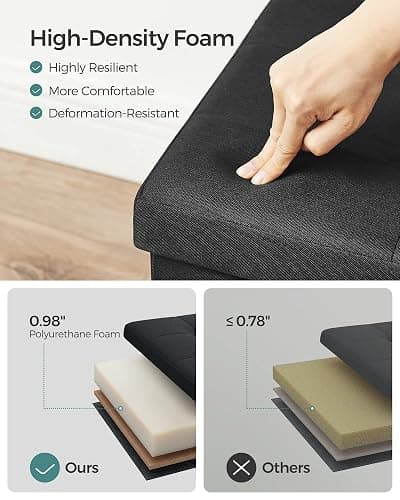 SONGMICS MAZIE Collection - 43 Inches Folding Storage Ottoman Bench, Ottoman Foot Rest, End of Bed Bench, Storage Chest, Load 660 lb, for Living Room, Bedroom, Entryway, Ink Black ULSF077B01 thumbnail 5