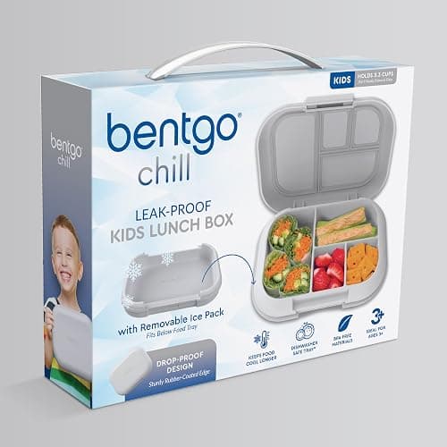 Bentgo Chill Kids 4-Compartment Bento Box Leakproof Lunch Box | Built-In Ice Pack, 3.3 Cup Capacity, BPA-Free, Microwave & Dishwasher Safe Tray, Ideal for Ages 3–7 (Gray) thumbnail 9