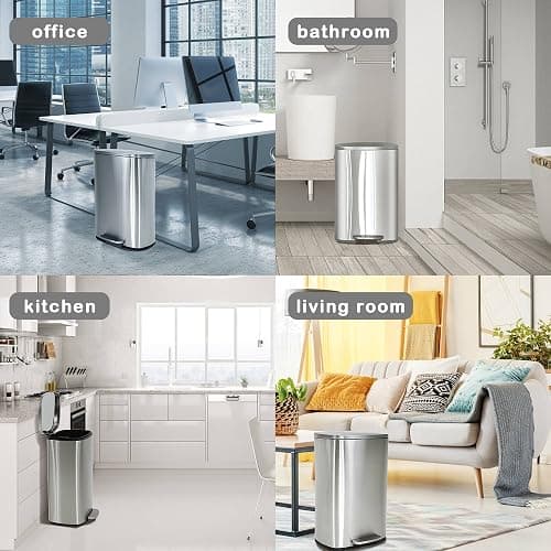 BIQWBIC 50 Liter / 13 Gallon Kitchen Trash Can, Stainless Steel with Lid, Foot Pedal and Inner Bucket, Fingerprint-Resistant Soft Close Lid Garbage Can, Odor Proof and Hygienic - Stainless Steel thumbnail 7