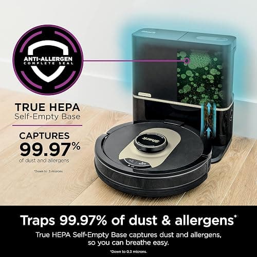 Shark AV2501AE AI Robot Vacuum with XL HEPA Self-Empty Base, Bagless, 60-Day Capacity, LIDAR Navigation, Perfect for Pet Hair, Compatible with Alexa, Wi-Fi Connected, Carpet & Hard Floor, Black thumbnail 4