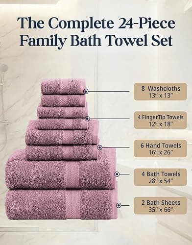 LANE LINEN Bath Towel Set Absorbent Quick Dry 100% Cotton - Wishful Mauve | Cotton Bath Towel Set - OEKO-TEX Certified, Ring-Spun Durability, Terry Weave Comfort, Hotel-Style Look thumbnail 3