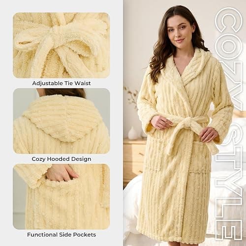 HEARTNICE Fuzzy Soft Robes for Women, Long Plush Hooded Robe Fluffy Warm Bathrobes thumbnail 6