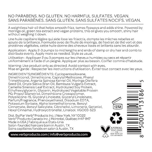 VERB Ghost Oil - Weightless Hair Oil for Fine to Medium Hair - Smooths Frizz, Adds Shine - No Parabens, Gluten or Harmful Sulfates thumbnail 10