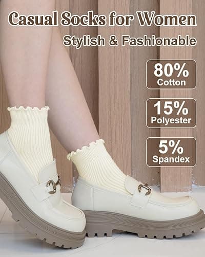 Ludaro 8 Pairs Ruffle Socks for Woman Girls, Soft Casual Knit Ankle Boot Quarter Gifts, Womens Cotton Lettuce Edge Crew Socks thumbnail 6