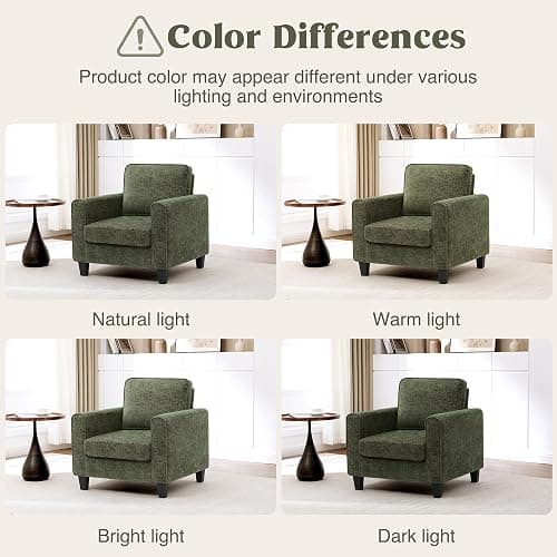 choairy Accent Chairs Set of 2 for Living Room, Mid Century Modern Upholstered Living Room Chair, Chenille Reading Armchair for Apartment, Waiting Room, Office, Green thumbnail 6