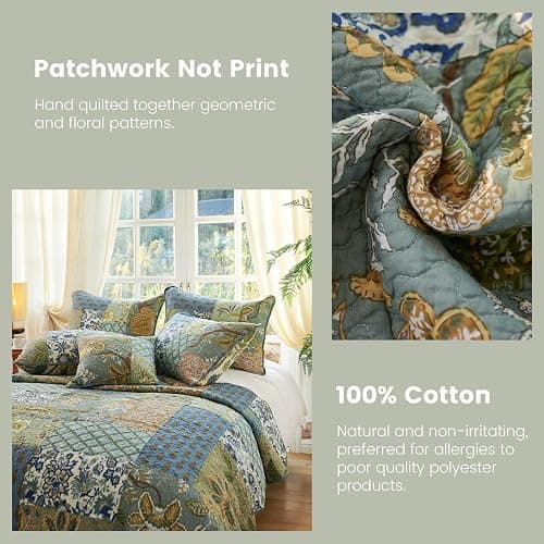 Secgo Twin Size Quilt Size - 100% Cotton Comforter Set Bedding Sets (68 * 86 Inch) with 2 Pillow Shams, Patchwork Reversible Lightweight Bedspread thumbnail 4