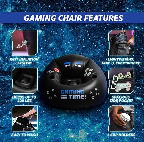 Inflatable Gaming Chair for Kids & Teens with Cup Holders and Side Pocket - This Air Gaming Bean Bag Chairs for Kids is The Perfect Furniture for Gamer Room Decor - Perfect Gaming Stuff for Boys 4-12 - Blue GT thumbnail 4