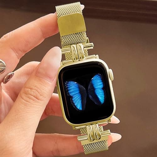 TJCENXIN Slim Metal Band for Apple Watch Bands for Women 41mm 40mm 38mm 45mm 44mm 42mm 49mm, H-shaped Magnetic Strap Stainless Steel Mesh Clasp for iWatch Series 10 9 8 7 6 5 4 3 2 1 SE thumbnail 4