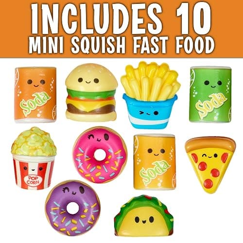 Playbees Mini Squish Fast Food Toys - 10 Pack - Assorted Designs Slow-Rise Stress Relief Toys for Kids, Mini Fidget Toys for Sensory Play, Party Favors, Junk Food Goodie Bag Fillers for Boys & Girls thumbnail 3