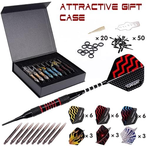 Turnart Darts Plastic Tip - Professional Soft Tip Darts Set for Electronic Dartboard 9 Pcs 18 Grams with 50 Extra Tips 9 Shafts 27 Flights Tool Kit Flight Protectors and Gift Darts Case thumbnail 3