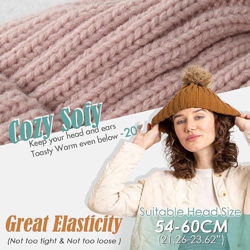 FURTALK Womens Winter Beanie Hat Satin Lined Faux Fur Pom Pom Beanies Hat for Women Winter Warm Knit Hats thumbnail 3