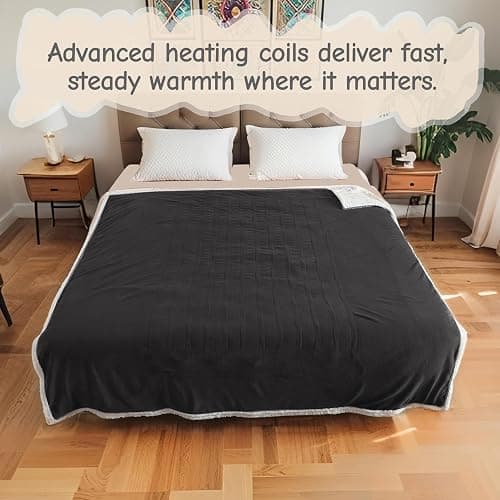Electric Heated Blanket Full Size 72"x84", Soft Flannel with Overheat Protection, 6 Adjustable Heat Settings & 10-Hour Auto-Off Timer, Fast Heating for Winter Comfort, Dark Gray thumbnail 8