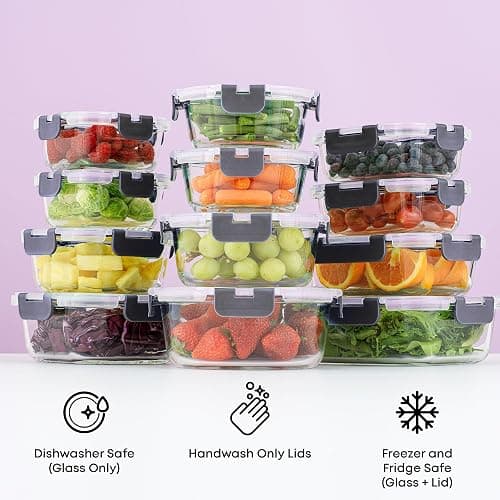 JoyJolt 24pc Borosilicate Glass Storage Containers with Lids | 12 Airtight/Freezer Safe Food Storage Containers for Pantry and Kitchen | Meal Prep Container for Lunch | Glass Tupperware Set thumbnail 7