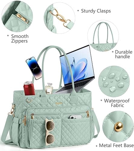 Bagstellar Teacher Tote Bag for Women, 15.6" Laptop Work Tote Computer Bag | Quilted Bible Nurse Bag with 40oz Cup Holder, Insulated Pocket & Strap, Large Laptop Briefcase for School Travel Office Gifts thumbnail 7