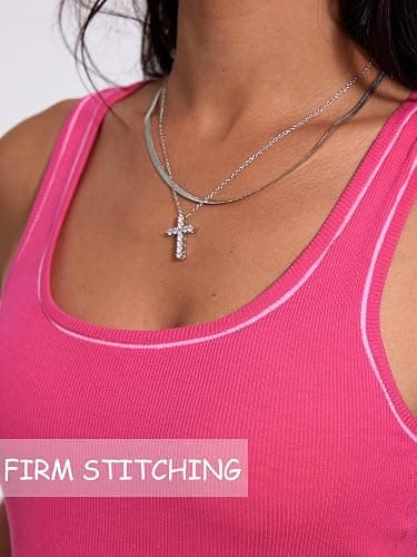 Danysu Women Rib Tank Top Workout Top Square Neck Crop Tank Fitted Basic Cami Tops thumbnail 7