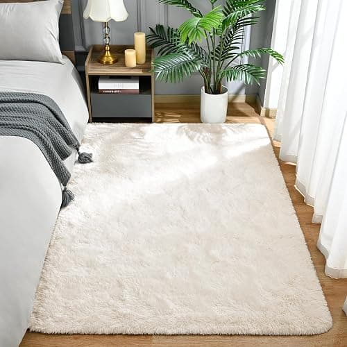 Goideal Fluffy Rug for Bedroom Living Room, 4x6 Cream White Area Rugs, Faux Fur Shag Modern Carpet Ultra Soft Girls Boys Room Home Decor, Solid thumbnail 2