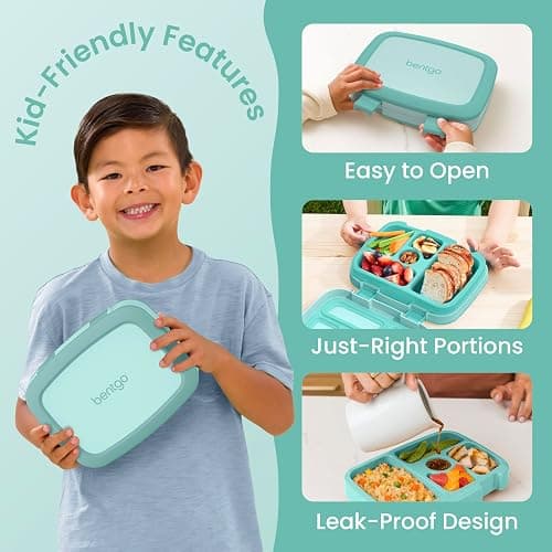 Bentgo Kids Bento-Style 5-Compartment Leak-Proof Lunch Box - Just-Right Portions for Ages 3 to 7, Durable, Drop-Proof, Dishwasher Safe, PFAS & BPA-Free & Made with Food-Safe Materials (Seafoam) thumbnail 5