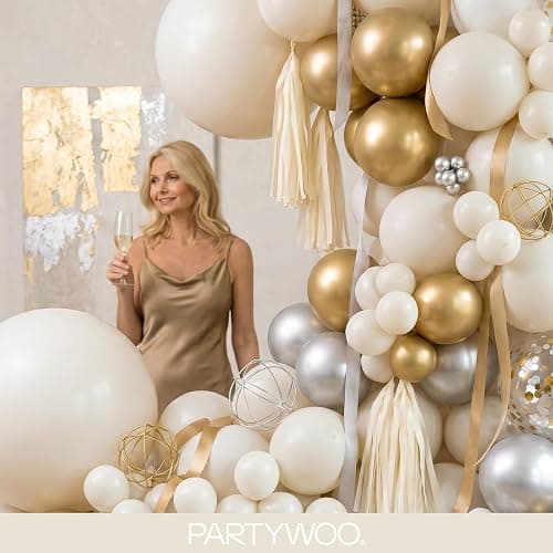 PartyWoo White Sand Balloons 140pcs Off White Beige Cream Ivory Color | Different Sizes of 18 12 10 5 Inch Balloons for Wedding Birthday Graduation Anniversary Party Decorations White-F12 thumbnail 9