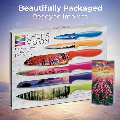 CHEF'S VISION Landscape Kitchen Knife Set – 6-Piece Stainless Steel Knives with Non-Stick Coating, Dishwasher Safe, Nature Design, Unique Gift for Nature Lovers thumbnail 9