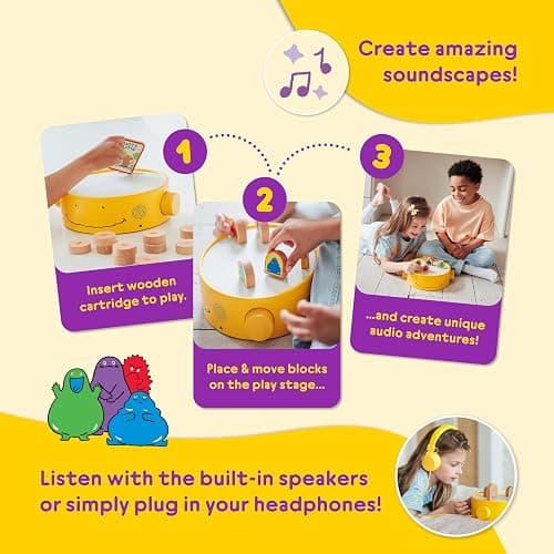 QUBITUNES QUBS Starter Set – Interactive Audio and Music Player for Kids | Screen-Free Gaming & Wooden Music Stage | Toddler Audio Toy | Create Stories & Sounds | Ages 3–12+ thumbnail 3
