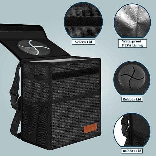 Femuar Leak Proof Car Trash Can with Lid - Waterproof Automotive Garbage Bin for SUVs, Collapsible and Portable Car Trash Bag, Black thumbnail 5