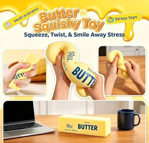 Giant Butter Squishy 2026 New 14oz TPR Butter and Cheese Squishy Soft Squeeze Stress Balls for Stress Relief Anxiety Sensory Gifts for Adults Anxiety Relief Party Favors (1pcs) thumbnail 2