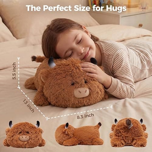 Mewaii Süßes Hochlandrind Kuh Kuscheltier Plüschkissen für Kinder,Weiche 33 cm Kuscheltiere,Kawaii Plüschtier Kuh,Entspannungs und Dekorationskissen für Mädchen thumbnail 2