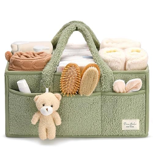 PeraBella Baby Diaper Caddy Organizer, Baby Organizers and Storage for Changing Table, Babies Shower Gift Basket for Boy &Girl, Nursery Essentials Car Caddy Organizer with Handle, Green Diaper Basket - Image 1
