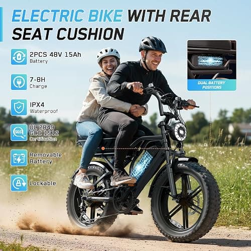 TST Electric Bike for Adults, 1500W Peak Motor 60/100 Miles Fat Tire Ebike with 48V 15Ah/25Ah Removable Battery 20" Fat Tire Electric Dirt Bike Full Suspension and 7-Speed thumbnail 3