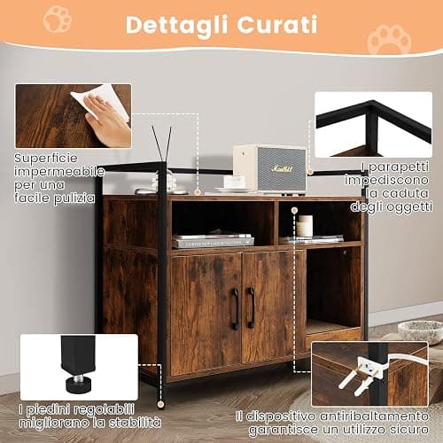 COSTWAY Mobile per Lettiera Gatti con Ripiani Aperti e Ripiani Chiusi con Maniglie, Mobiletto Multiuso per Ingresso e Soggiorno, 82,5 x 51 x 51 cm, Portata 50 kg (Marrone) thumbnail 7