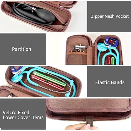 Againmore Stethoscope Case for 3M Littmann Classic III and BP Cuff-Brown | Also Fits Paramed, for FriCARE and for Scienlodic; Layered Pockets Organize Medical Tools, Case Only thumbnail 5