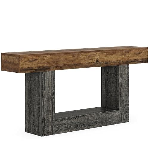 Tribesigns 63" Console Table, 2-Tier Entryway Table with U-Shaped Base | Narrow Long Sofa Table Behind Couch Table for Living Room, Hallway, Vintage Brown & Gray thumbnail 9