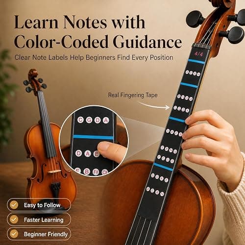 GODECOR Violin 4/4 Full Set for Beginners, Solid Spruce, Natural Matte | Fiddle with 5 Colors of Fingering Tape, Hard Case, Bow, Rosin, Tuner, Four Extra Strings, Two Bridges, Shoulder Rest thumbnail 3