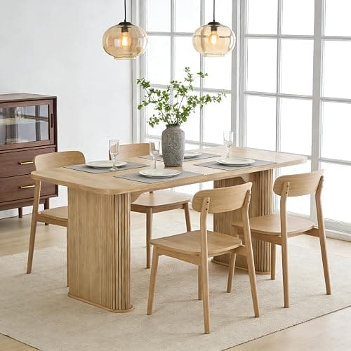 Dining Table for 6-8 People - 62" Modern Long Kitchen Table with Large Tabletop & Heavy Duty Pedestal Legs, Rectangular Dinner Table for Rectangular, Kitchen, Conference Room, Living Room, Natural thumbnail 7