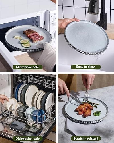 Famiware Star 12-Piece Stoneware Dinnerware Sets for 4, Reactive Glaze Plates and Bowls, Modern Rustic Dishes for Everyday & Formal Use, Chip/Scratch Resistant, Microwave/Dishwasher Safe, Smoky Blue thumbnail 7