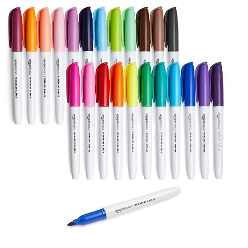 Amazon Basics Fine Tip Point Permanent Markers for Office, School, and Home Use, Assorted Colors, 24 Pack - Image 1