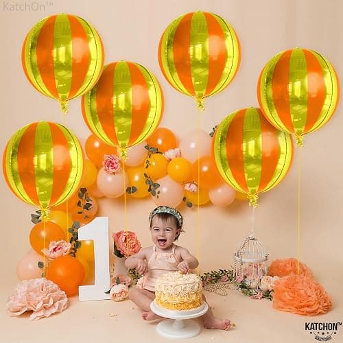 KatchOn, Orange and Gold Balloons - 22 Inch, Pack of 6 | Carnival Foil Balloons Striped, Orange Foil Balloons | Gold Striped Balloons, Striped Foil Balloons Orange, Carnival Theme Party Decorations thumbnail 7