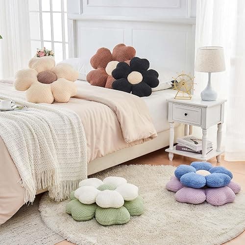 Kcvvcr Flower Throw Pillow, Cute Flower Shaped Pillow Decorative Throw Pillow for Bed Couch, Soft Daisy Pillows Floor Seating Cushion Cushions (14.9 Inch White+Green) thumbnail 7