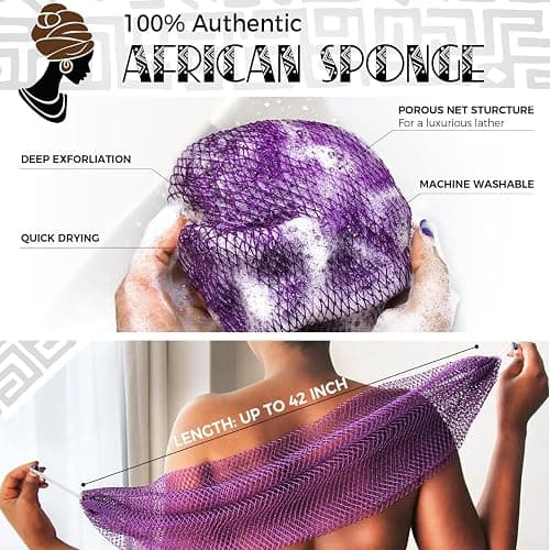 African Net Sponge Authentic - 2 Pieces Exfoliating Body Scrubber Bath Sponge - Loofah Washcloth Back Scrub for Shower Body Exfoliator - Face & Skin Care Bathroom Essentials for Women thumbnail 2