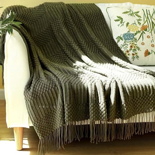 Blagic Knitted Throw Blanket for Couch, Bed and Sofa. Super Soft Blanket with Tassels, Dark Green Throw Blanket, 50 x 60 Inches Lightweight & Cosy Home Decor thumbnail 6