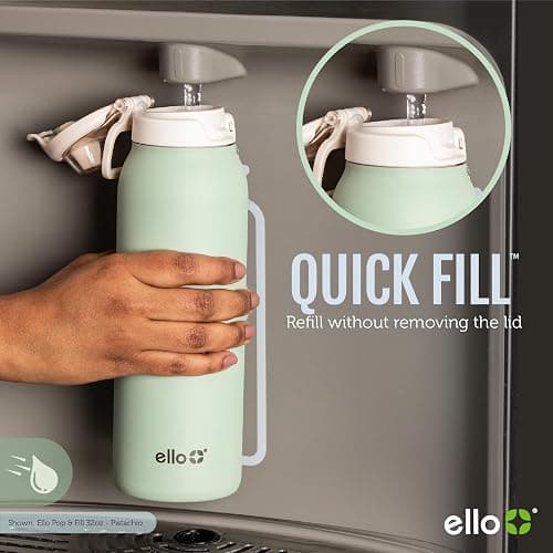 Ello Pop & Fill Stainless Steel Water Bottle with Quick Fill Technology, Double Walled Vacuum Insulated Metal, Leak Proof Locking Lid, Sip & Chug, BPA Free, Holiday Gift for Him Her, 22oz, 32oz, 40oz thumbnail 3