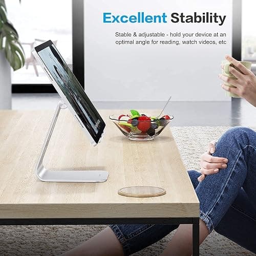 OMOTON Adjustable Tablet Stand for Desk, Upgraded Longer Arms for Greater Stability, T2 Tablet Holder with Hollow Design for Bigger Sized Phones and Tablets Such as iPad Pro/Air/Mini, Silver thumbnail 8