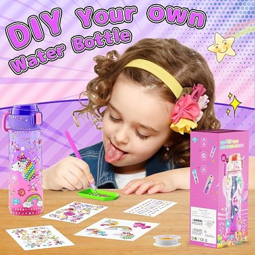 Decorate Your Own Water Bottle Kits for Girls Age 4-12, Unicorn Toys for Girls Age 4-6 Painting Crafts Kit, Clay Beads Bracelet Making Kit, Birthday Gifts Toys for Ages 6-12 (Unicorn) thumbnail 4