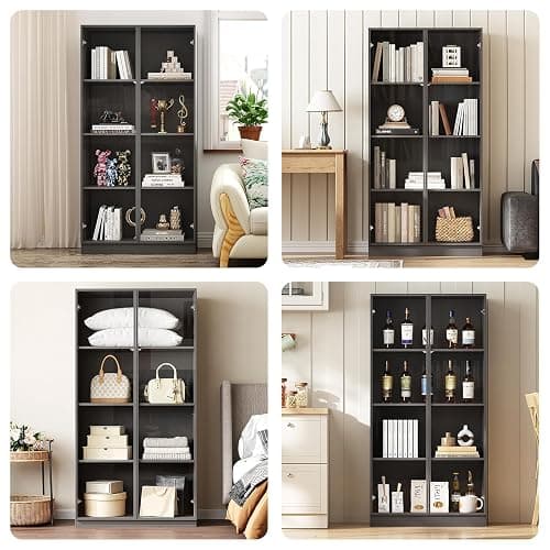 ZORPLIX Glass Display Cabinet with LED Lights Set of 2, Glass Display Case Bookcase with 4-Tier Shelves, Curio Cabinet with 2 Glass Doors, Storage Cabinet for Collectibles, Living Room - 2 - 2 Glass Door - 4 Tier thumbnail 7