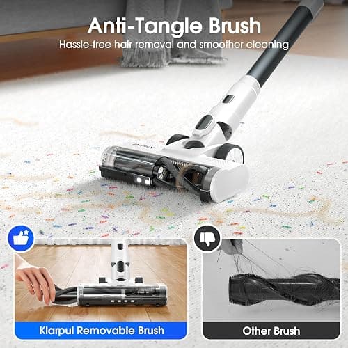 Cordless Vacuum Cleaner, 600W 50KPA 70Mins Runtime Fast Charging Vacuum Cleaner, Self-Standing LED Light Touch Screen Stick Vacuum for Home Light Weight,for Pet Hair/Carpet/Floor, White thumbnail 6