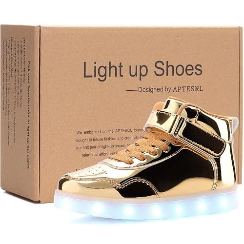 APTESOL Kids LED Light Up Shoes with Adjustable Hook & Loop - Rechargeable High Top Flashing Sparkly Luminous Glowing Sneakers, Cool Adorable Light-Up Tenis for Boys Girls thumbnail 4