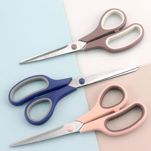 Scissors 8.5 Inch scissors all purpose Bulk Set of 3, Scissors for Office Home School Craft Supplies, Soft Comfort-Grip Right/Left Hand, Navy Blue, Pink, Brown thumbnail 6