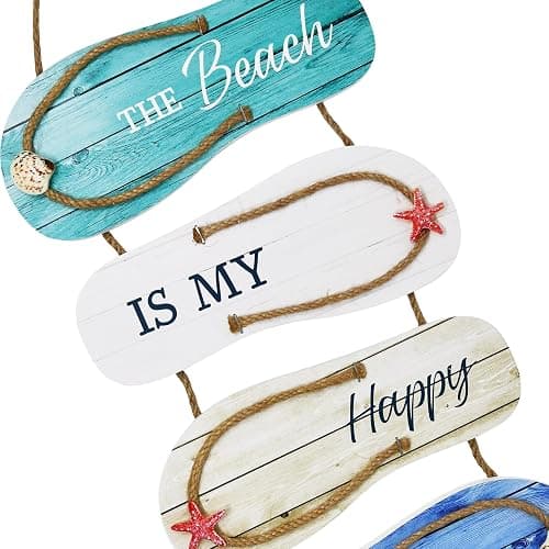 Wooden Flip Flop Beach Decor Sign Nautical Coastal Wood Wall Decor with Rope Hanger Summer Indoor and Outdoor Wall Accent for Bathroom, Bedroom & Living Room thumbnail 6