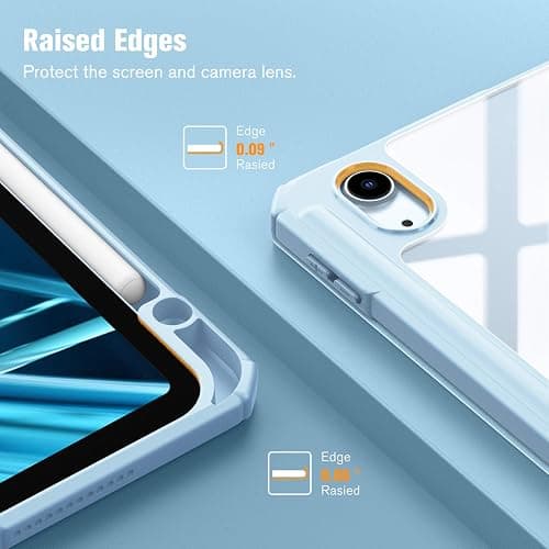 Fintie Hybrid Slim Case for iPad Air 11-inch M3 (2025) / M2 (2024), iPad Air 5th (2022) / 4th Generation (2020) 10.9 Inch - Shockproof Cover with Clear Back Shell & Pencil Holder, Sky Blue thumbnail 8